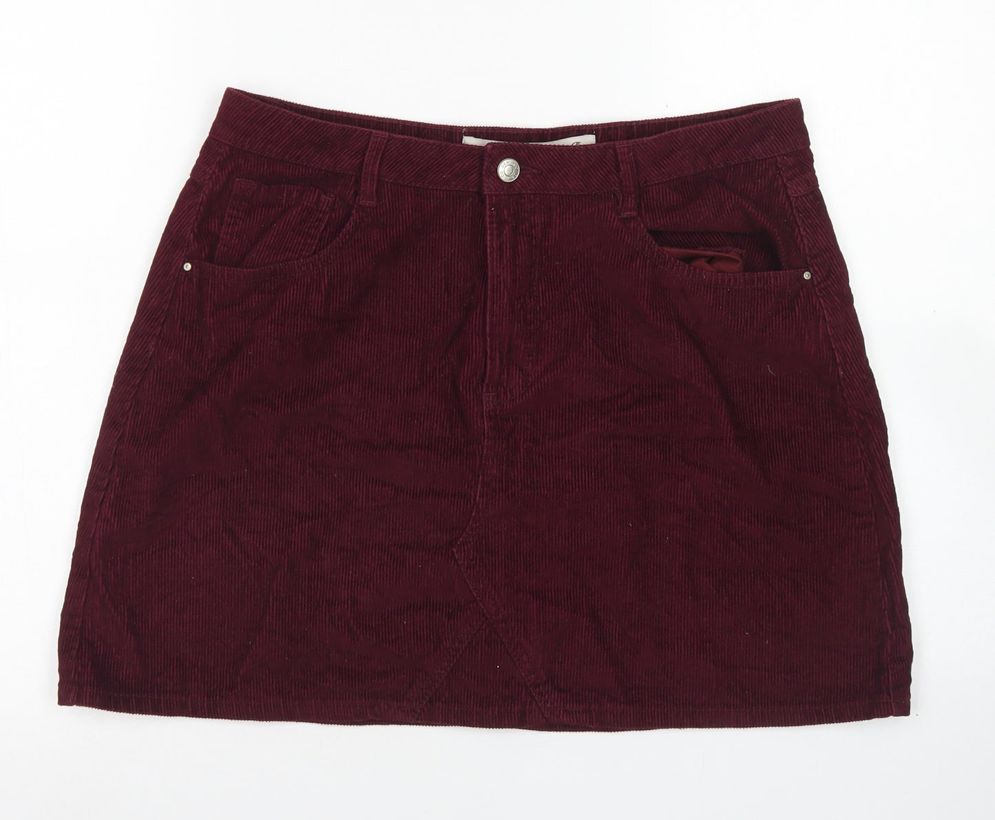 Denim Co Womens Red  Cotton A-Line Skirt Size 14   Button