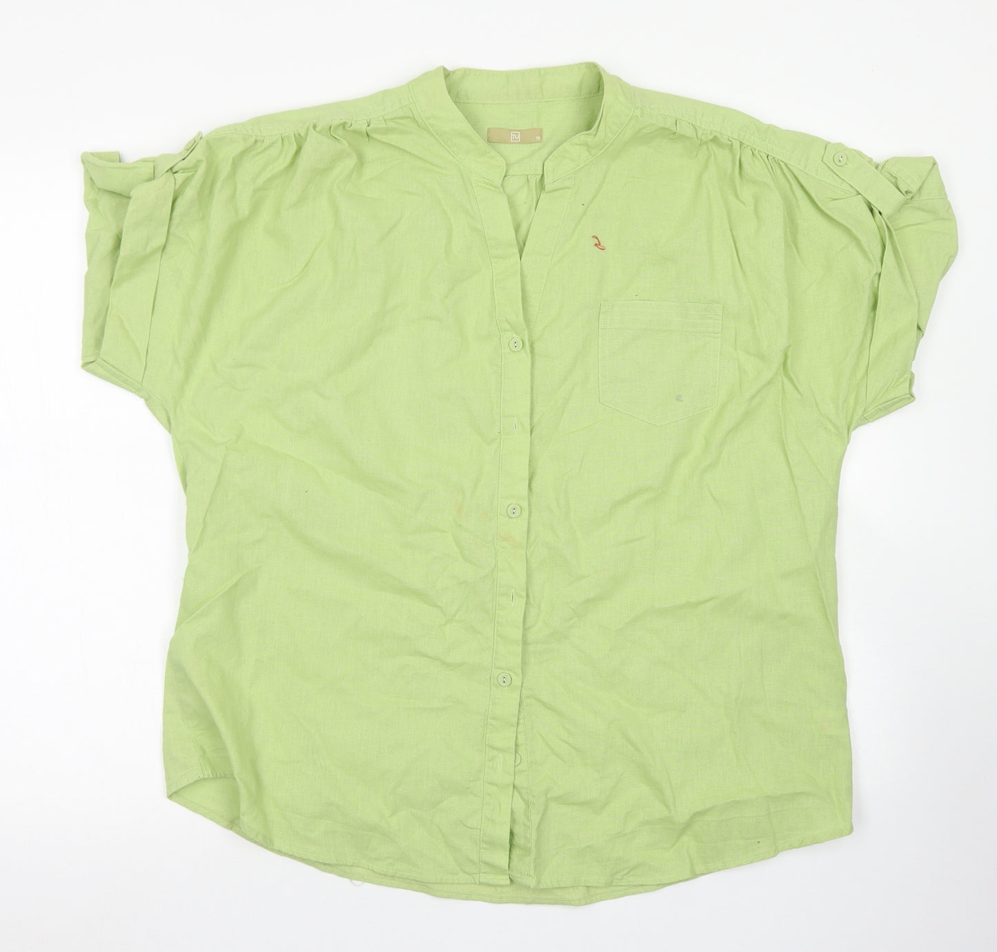 TU Womens Green  Linen Basic Blouse Size 18 Round Neck