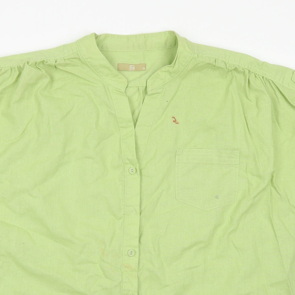 TU Womens Green  Linen Basic Blouse Size 18 Round Neck