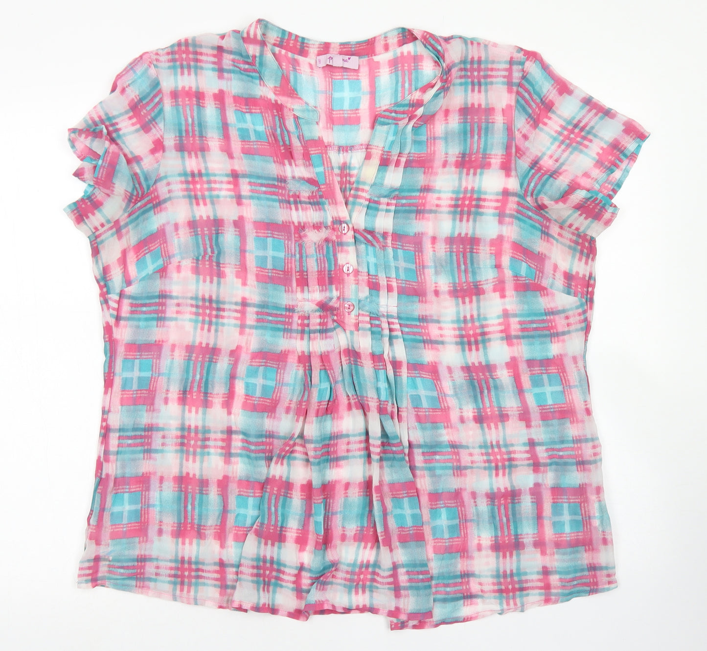 Per Una Womens Pink Plaid Polyester Basic Blouse Size 18 Round Neck