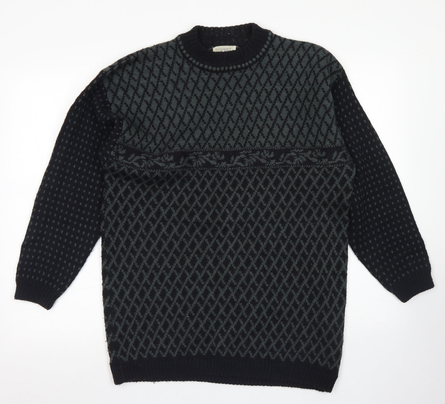 Esprit Mens Green Crew Neck Argyle/Diamond Acrylic Pullover Jumper Size L