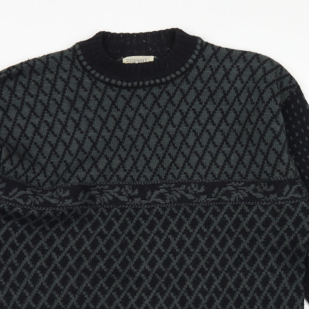 Esprit Mens Green Crew Neck Argyle/Diamond Acrylic Pullover Jumper Size L