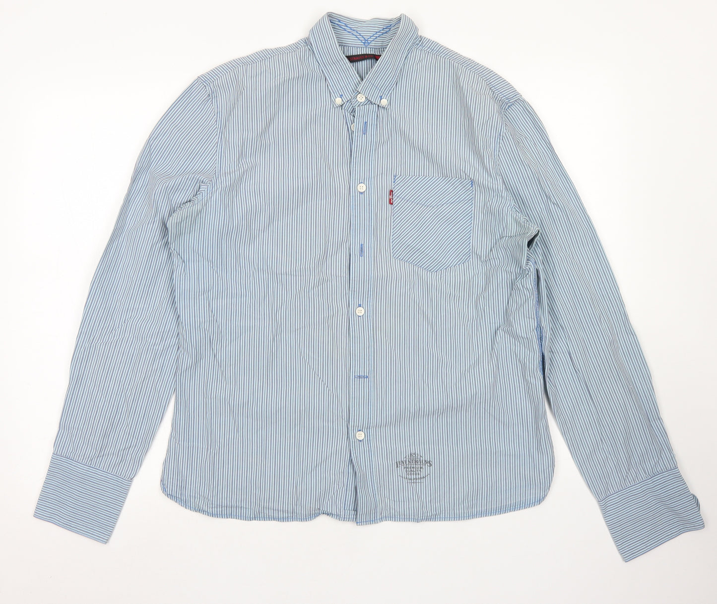 Levi Strauss & Co Mens Blue Striped Cotton  Button-Up Size M Collared Button
