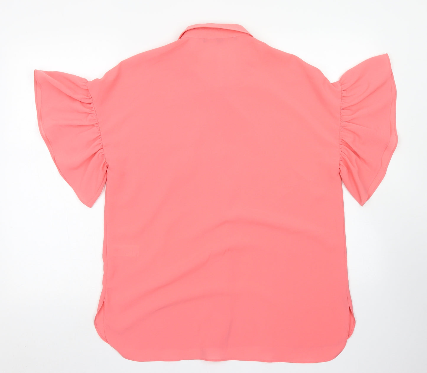 French Connection Womens Pink  Polyester Basic Blouse Size L Collared - Ruffle Sleeve