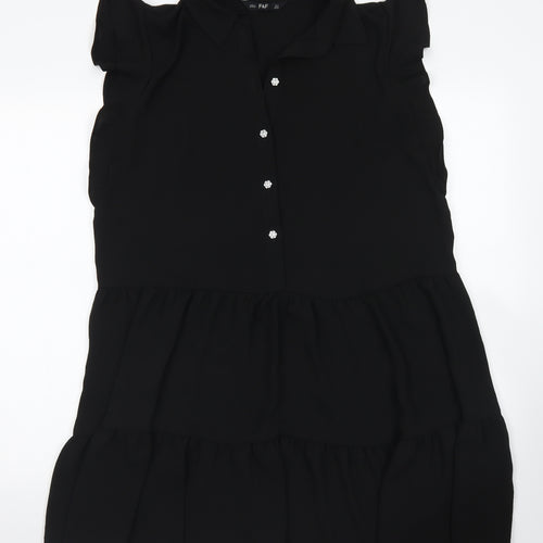 F&F Womens Black  Polyester Skater Dress  Size 14  Collared Button