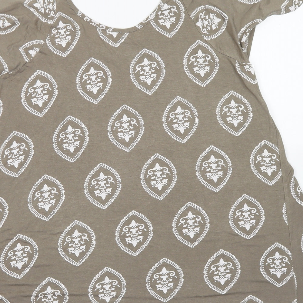 Rainbow Womens Brown Polka Dot Viscose Basic T-Shirt Size M Round Neck - Cold Shoulder