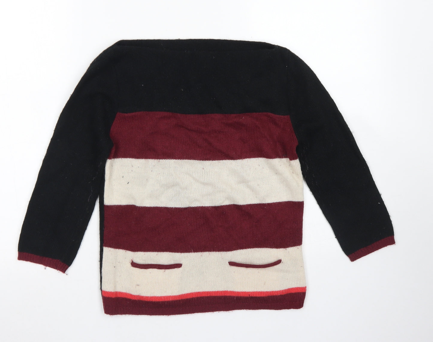 Topshop Womens Black Boat Neck Striped Acrylic Pullover Jumper Size 8