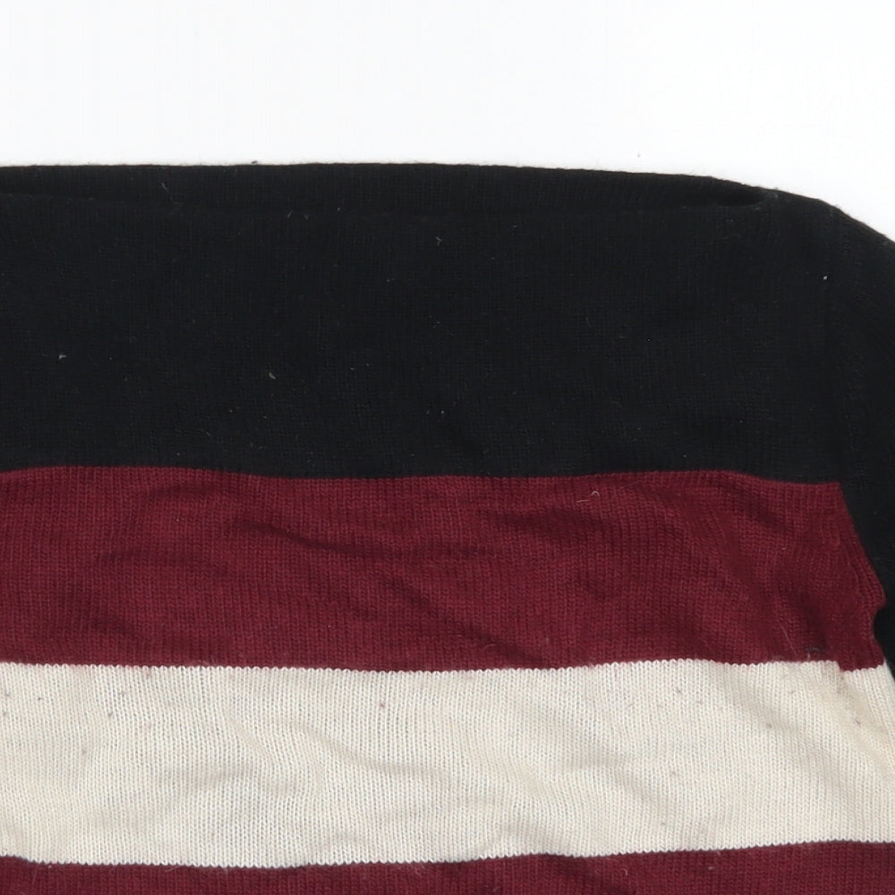 Topshop Womens Black Boat Neck Striped Acrylic Pullover Jumper Size 8