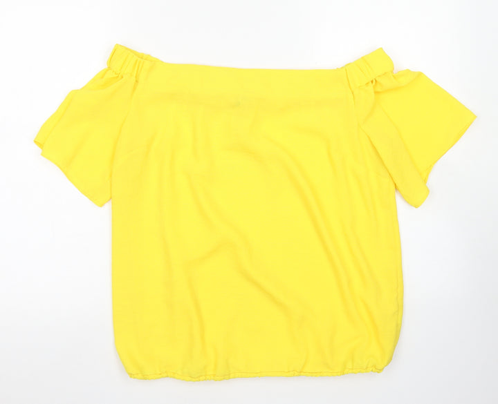 TU Womens Yellow Polyester Basic Blouse Size 14 Off the Shoulder