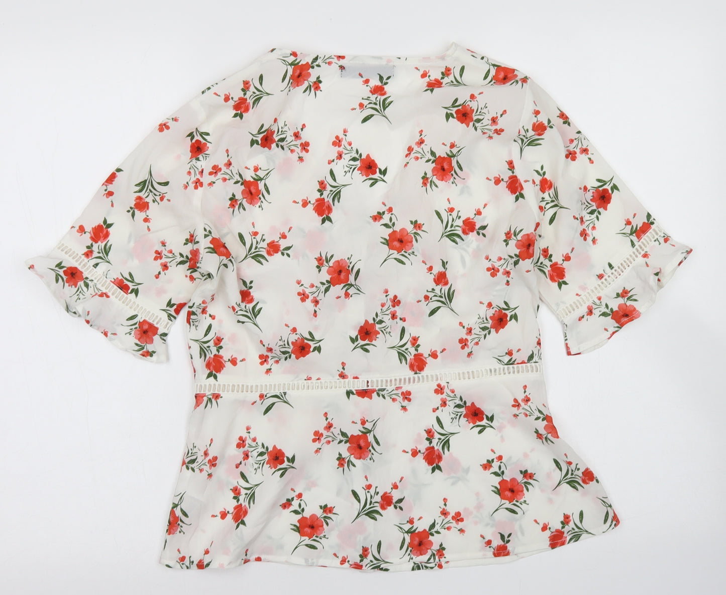 Fashion Union Womens White Floral Polyester Basic Blouse Size 12 V-Neck