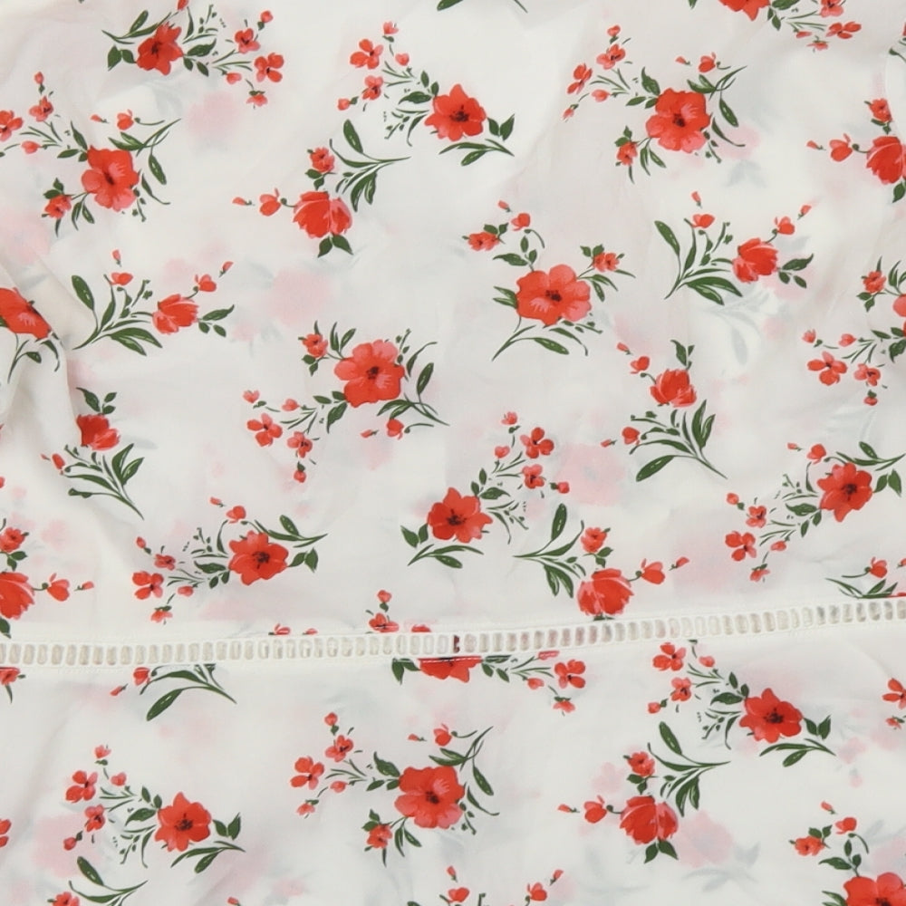 Fashion Union Womens White Floral Polyester Basic Blouse Size 12 V-Neck