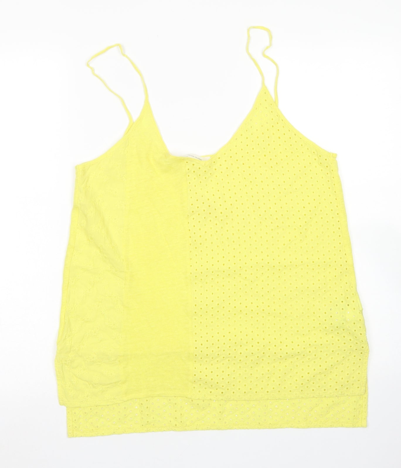 Zara Womens Yellow  Cotton Camisole T-Shirt Size M Round Neck
