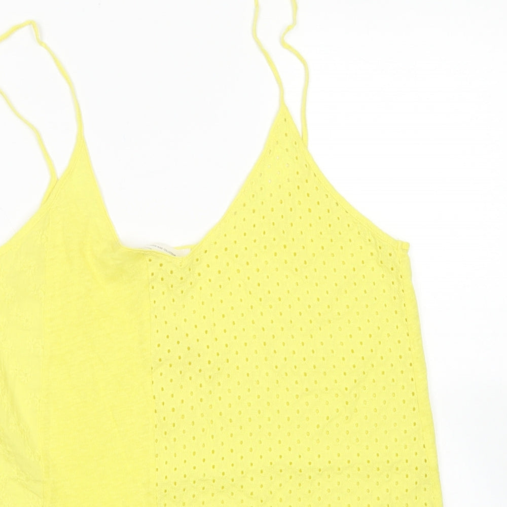 Zara Womens Yellow  Cotton Camisole T-Shirt Size M Round Neck