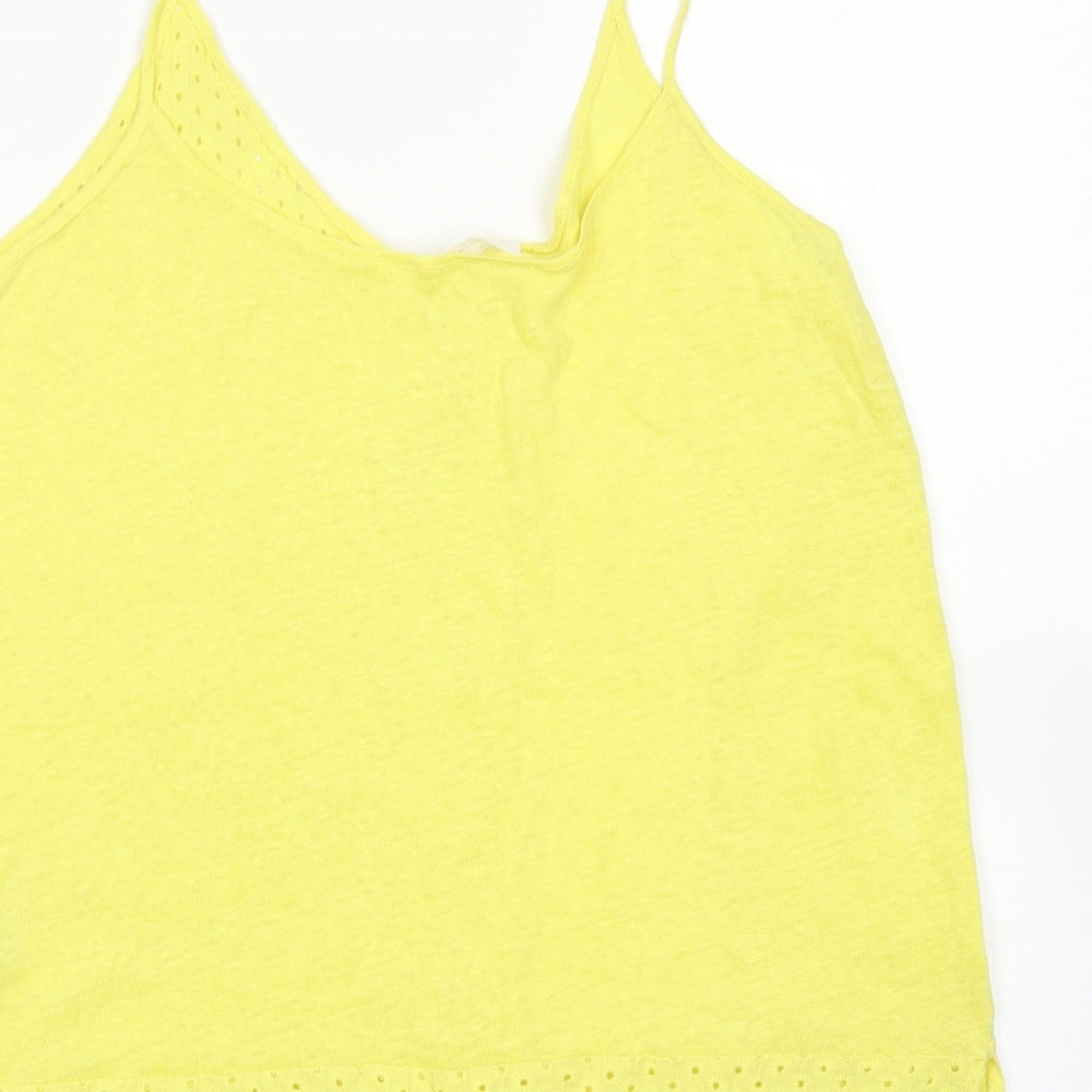 Zara Womens Yellow  Cotton Camisole T-Shirt Size M Round Neck