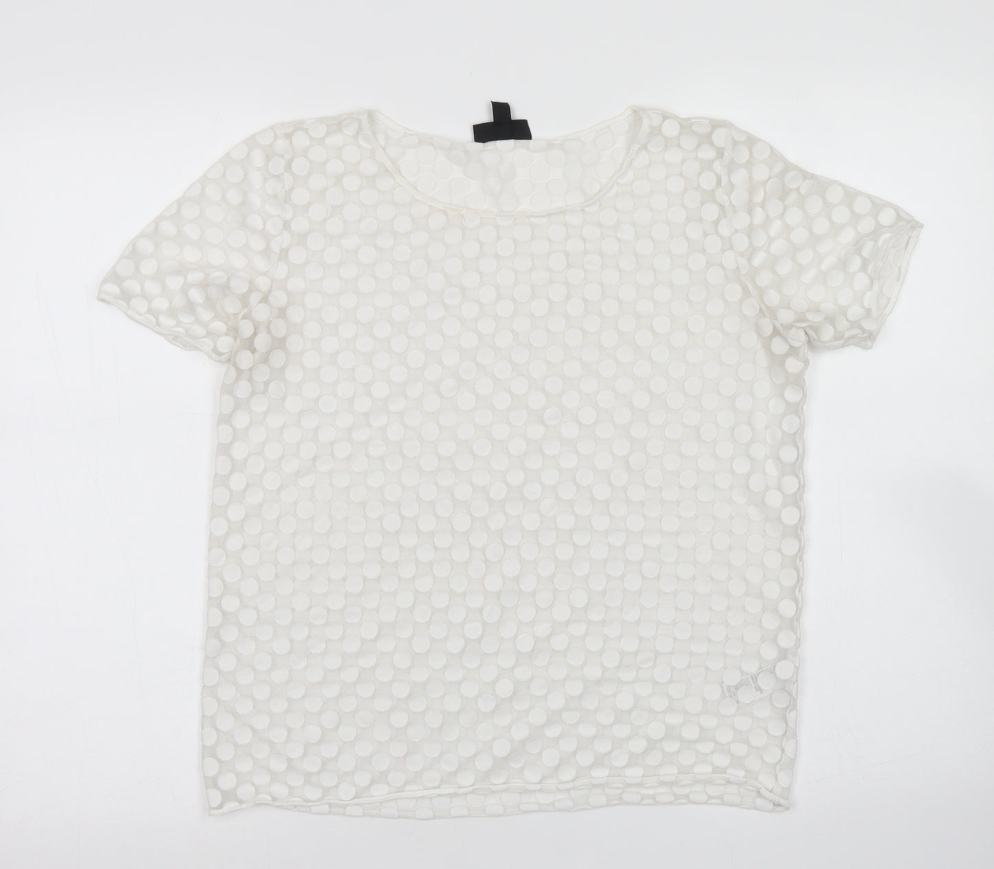 Topshop Womens White Polka Dot Cotton Basic T-Shirt Size 8 Round Neck