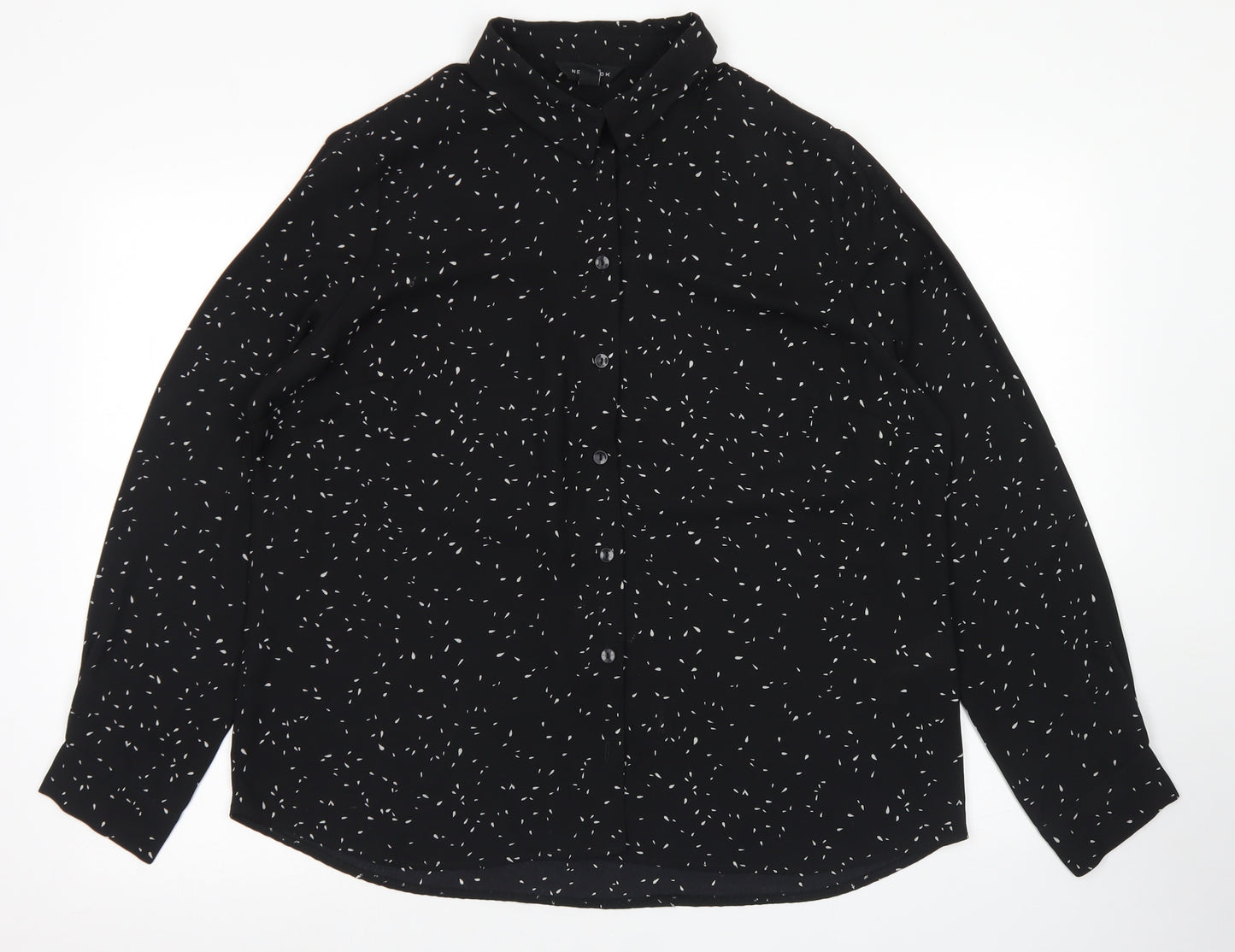 New Look Womens Black Polka Dot Polyester Basic Blouse Size 16 Collared