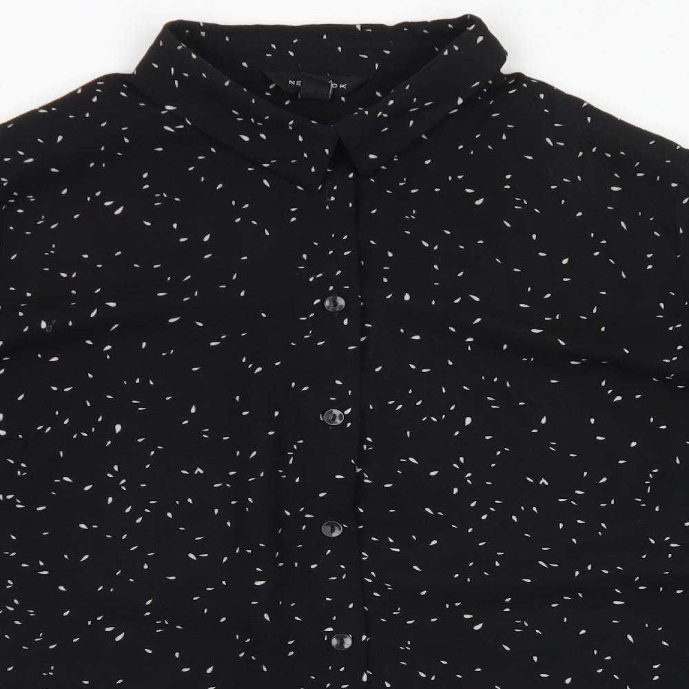 New Look Womens Black Polka Dot Polyester Basic Blouse Size 16 Collared