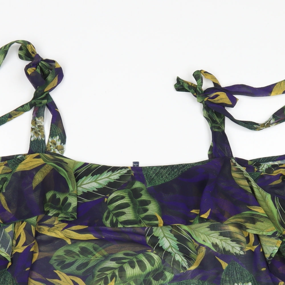 NEXT Womens Blue Floral Polyester Basic Blouse Size 16 Off the Shoulder