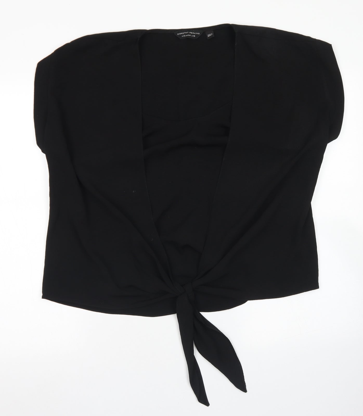 Dorothy Perkins Womens Black  Polyester Basic Blouse Size 16 Round Neck - Tie Front