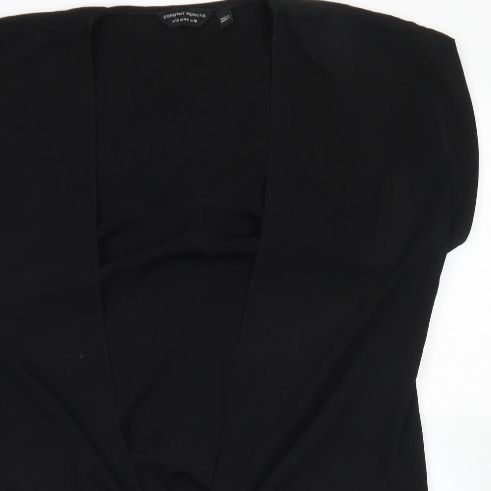Dorothy Perkins Womens Black  Polyester Basic Blouse Size 16 Round Neck - Tie Front