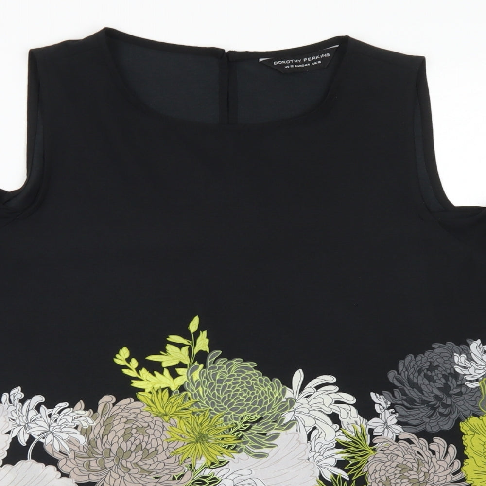 Dorothy Perkins Womens Black Floral Polyester Basic Blouse Size 16 Round Neck - Cold Shoulder
