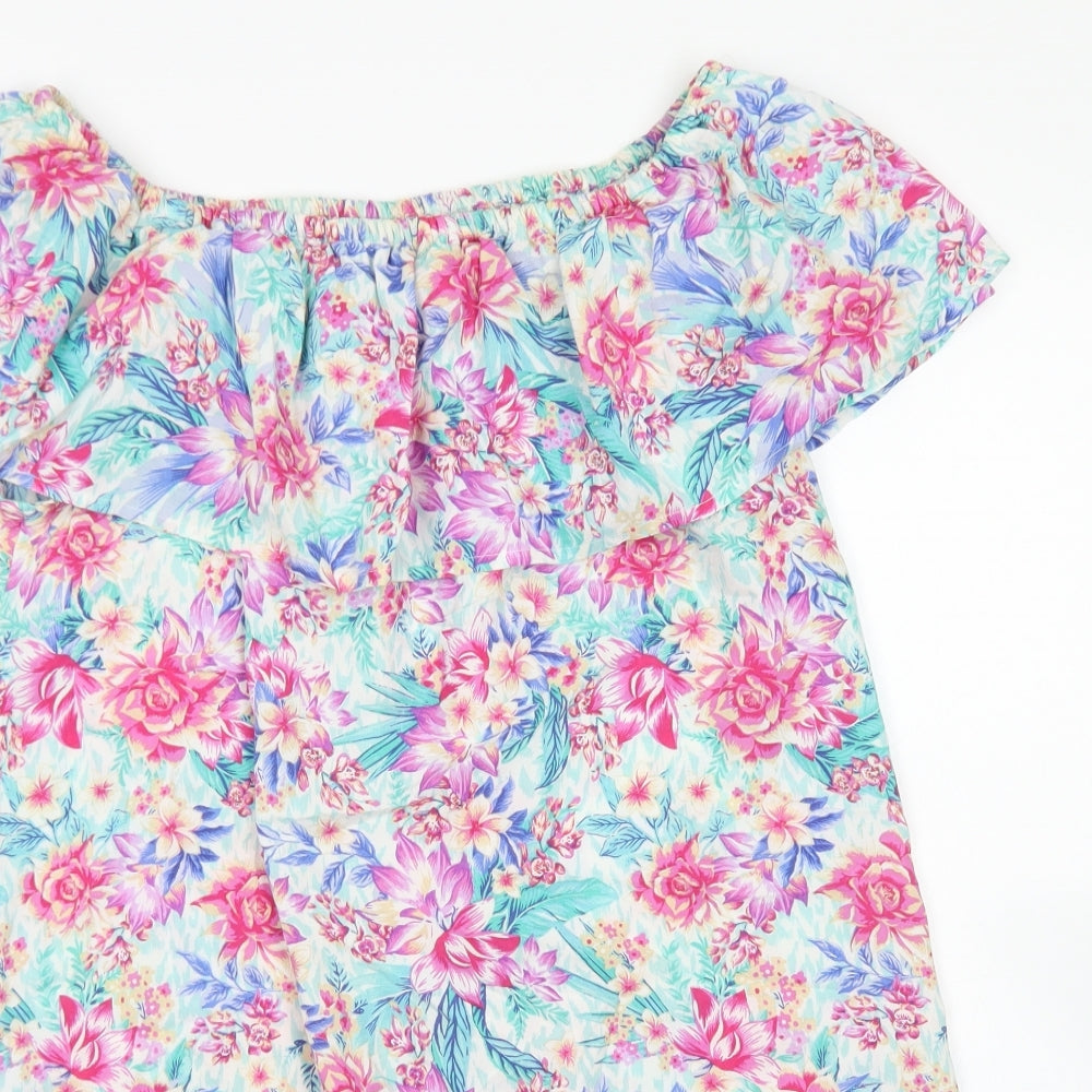 Accessorize Womens Blue Floral Viscose Shift  Size M  Off the Shoulder