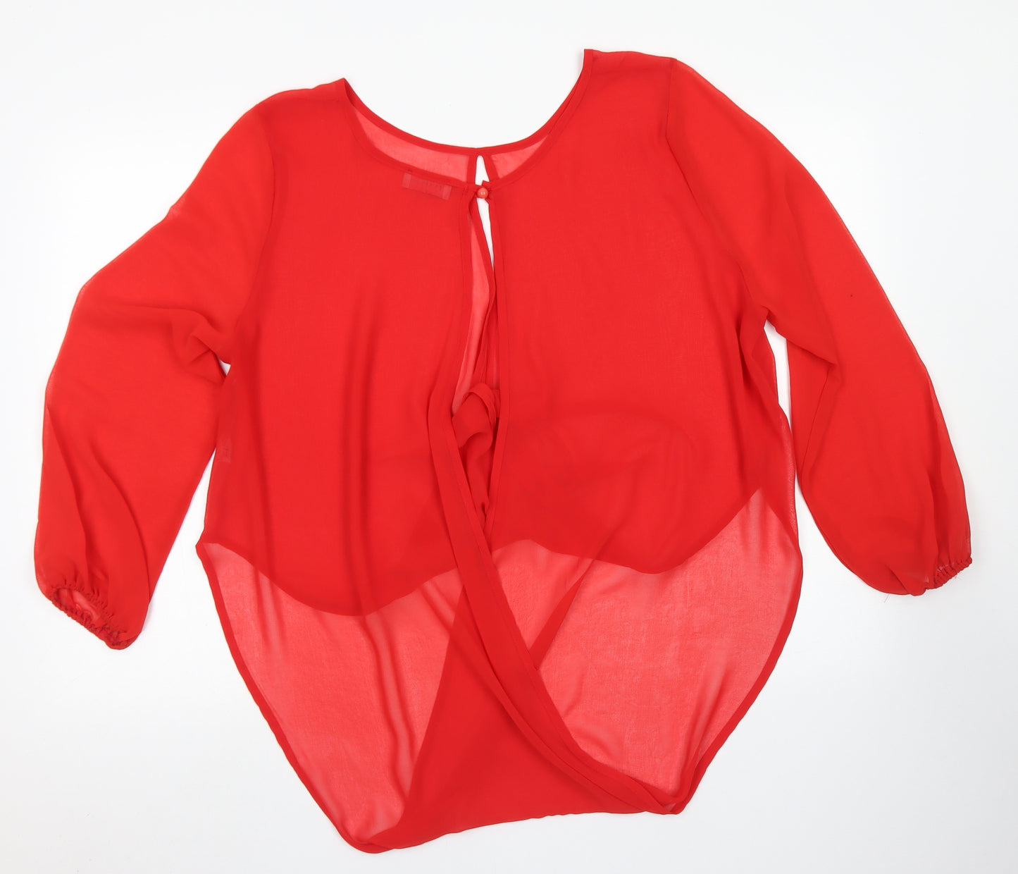 Red Chilli Womens Red  Polyester Basic Blouse Size 12 Round Neck