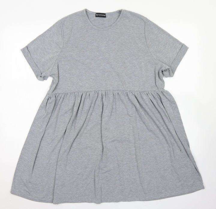 PRETTYLITTLETHING Womens Grey Viscose Skater Dress Size 6 Crew Neck