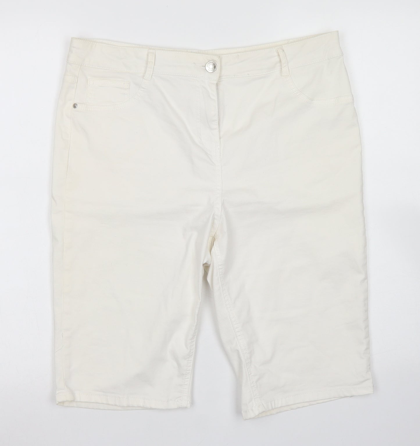 /Denim Womens White  Cotton Skimmer Shorts Size 14 L9 in Regular Button