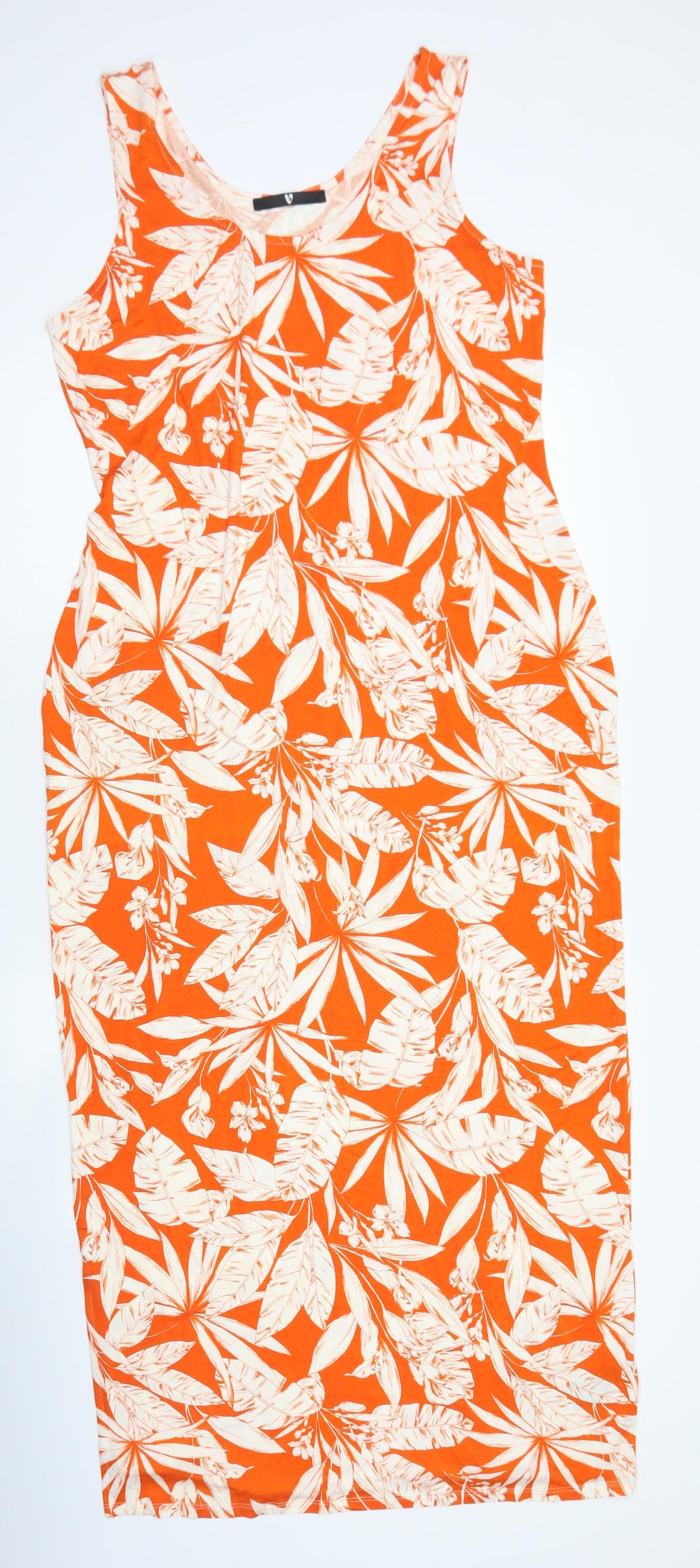 V By Very Womens Orange Floral Viscose Bodycon  Size 16  Round Neck