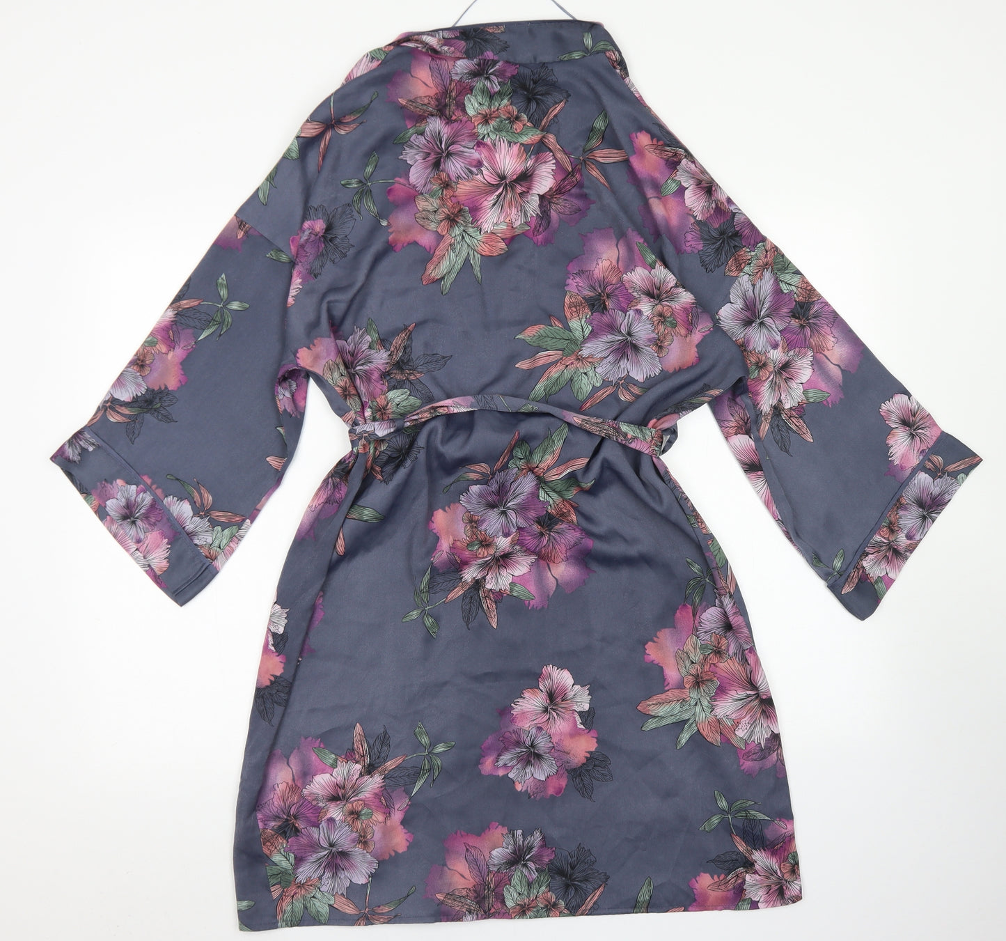 Secret Possessions Womens Blue Floral Polyester Top Robe Size S  Tie