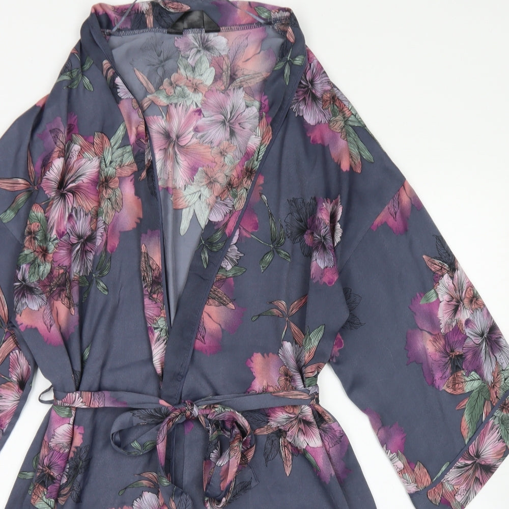 Secret Possessions Womens Blue Floral Polyester Top Robe Size S  Tie