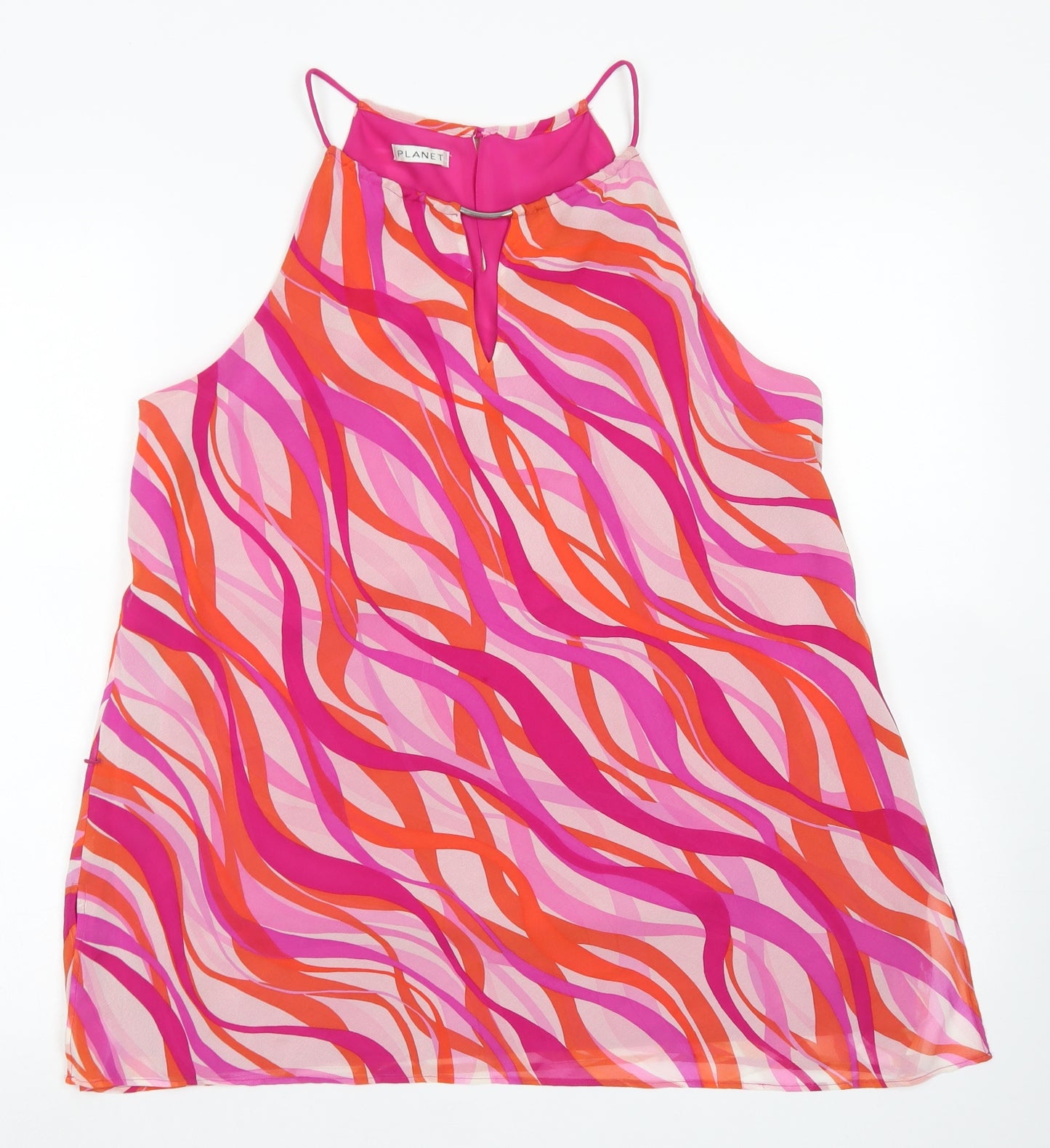 Planet Womens Pink Geometric Silk Basic Blouse Size 16 Round Neck