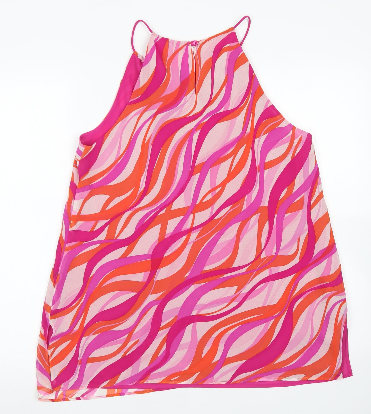 Planet Womens Pink Geometric Silk Basic Blouse Size 16 Round Neck