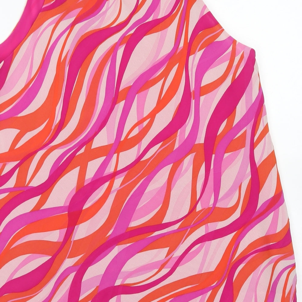 Planet Womens Pink Geometric Silk Basic Blouse Size 16 Round Neck