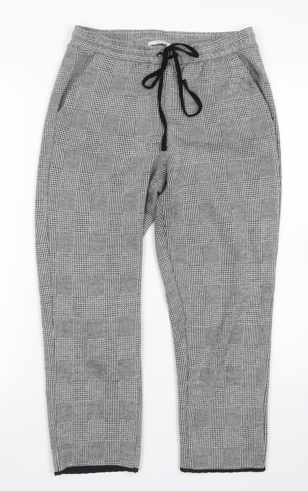 Zara Womens Grey Plaid Polyester Pedal Pusher Trousers Size S L21 in Regular Drawstring