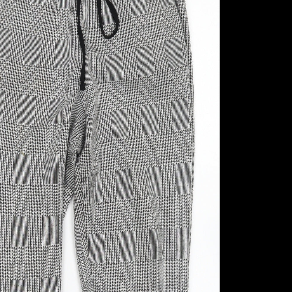 Zara Womens Grey Plaid Polyester Pedal Pusher Trousers Size S L21 in Regular Drawstring