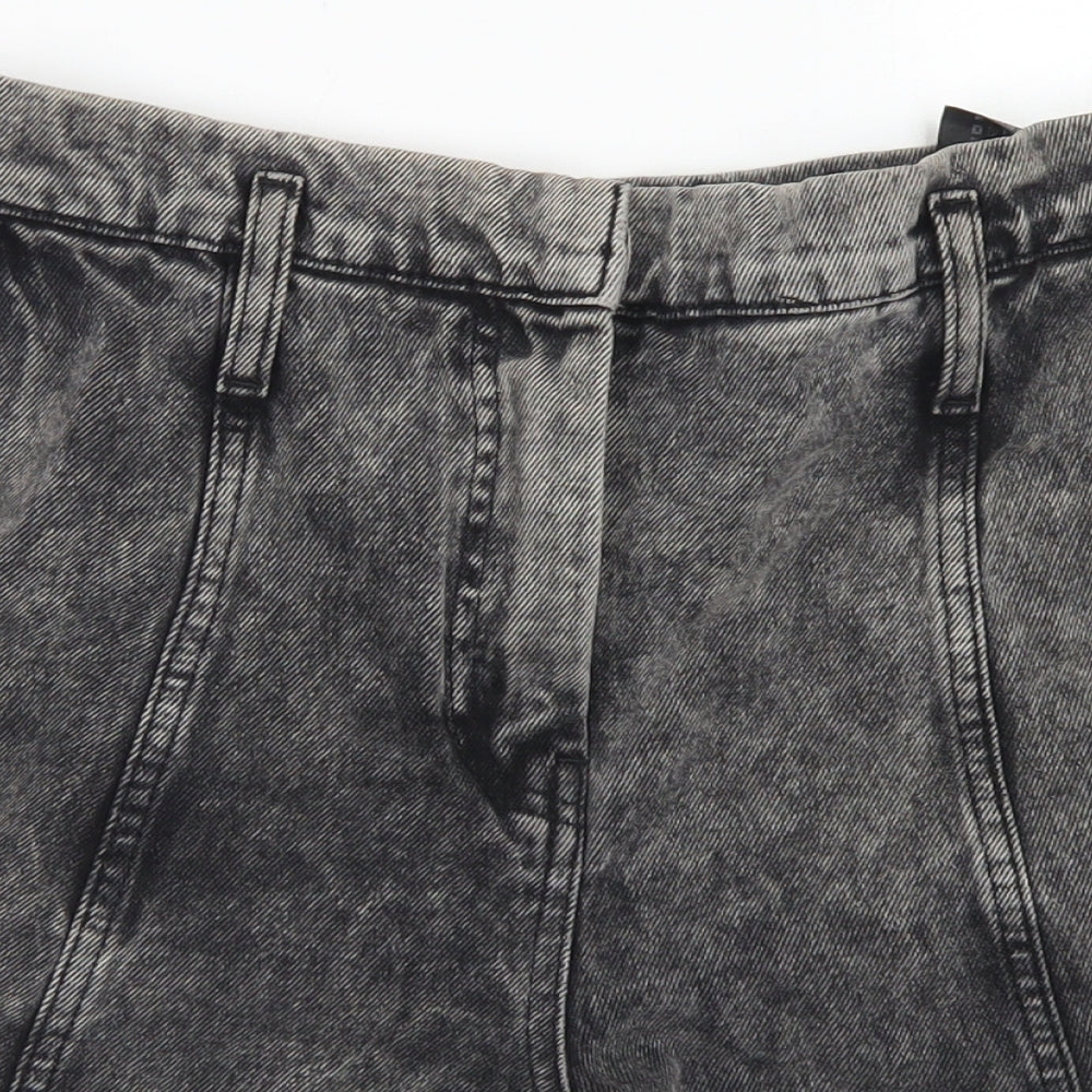 Zara Womens Grey  Cotton Mom Shorts Size 10  Regular Hook & Eye