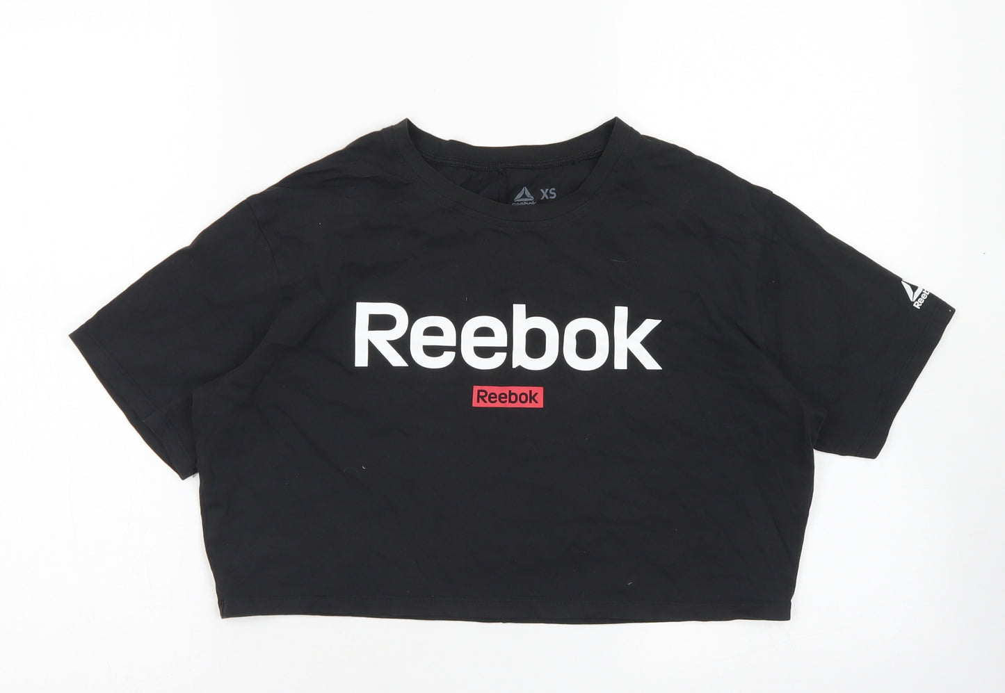 Reebok Womens Black  Cotton Cropped T-Shirt Size XS Crew Neck