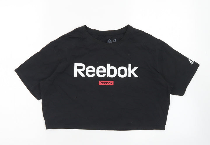 Reebok Womens Black  Cotton Cropped T-Shirt Size XS Crew Neck