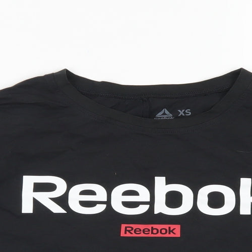 Reebok Womens Black  Cotton Cropped T-Shirt Size XS Crew Neck