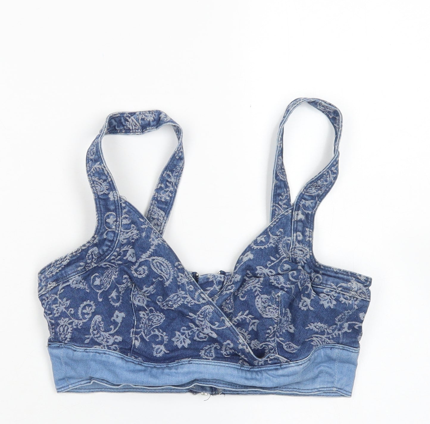 Topshop Womens Blue Paisley Cotton Cropped Tank Size 8 V-Neck
