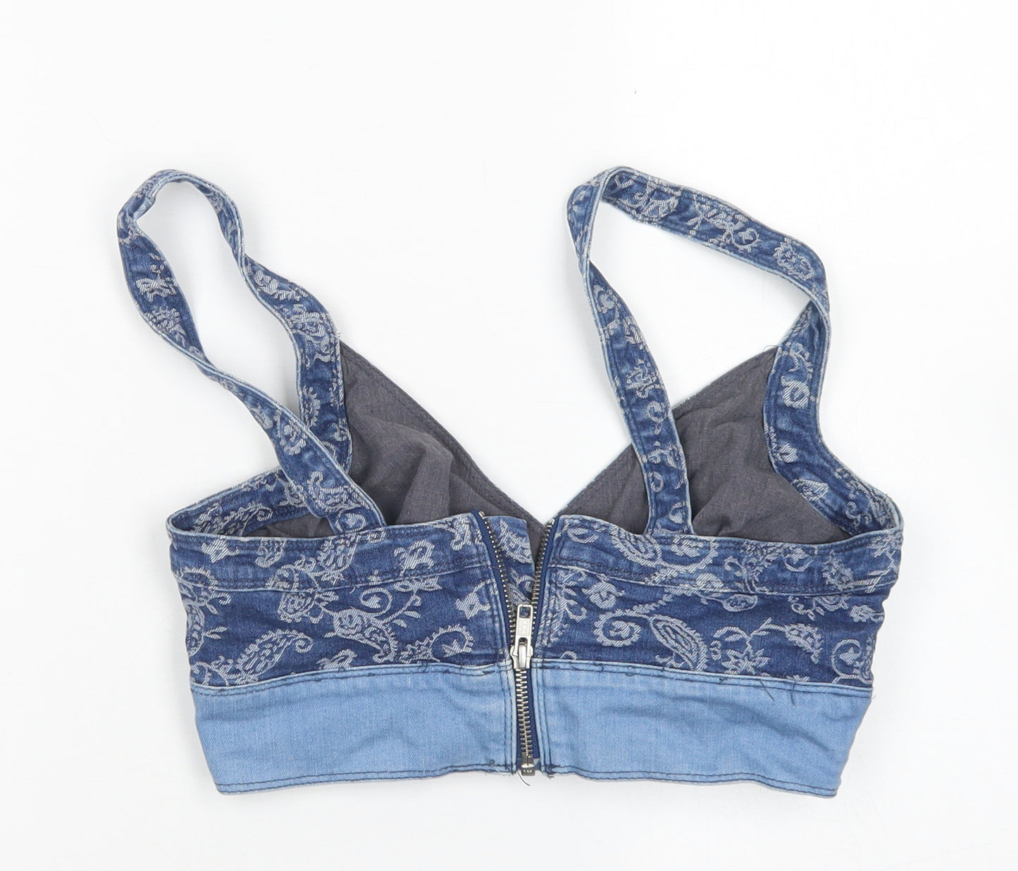 Topshop Womens Blue Paisley Cotton Cropped Tank Size 8 V-Neck