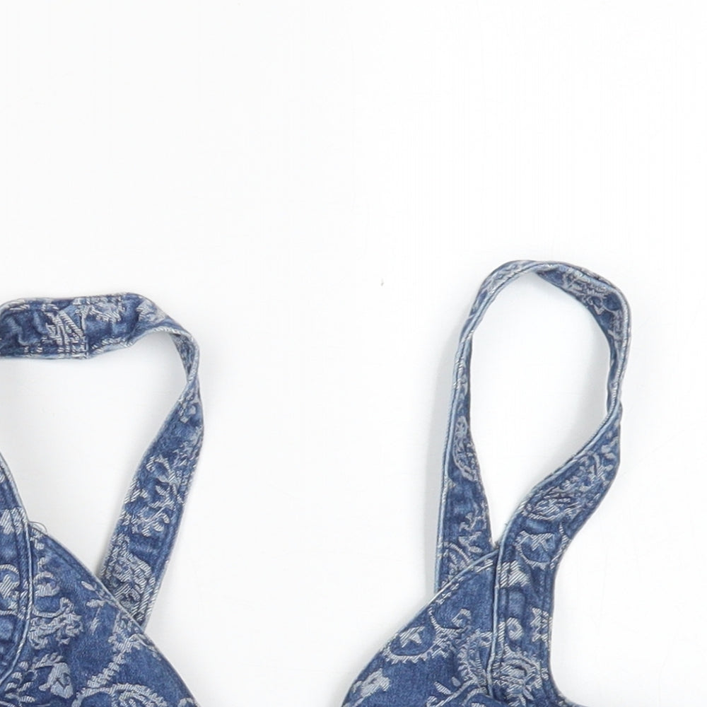 Topshop Womens Blue Paisley Cotton Cropped Tank Size 8 V-Neck