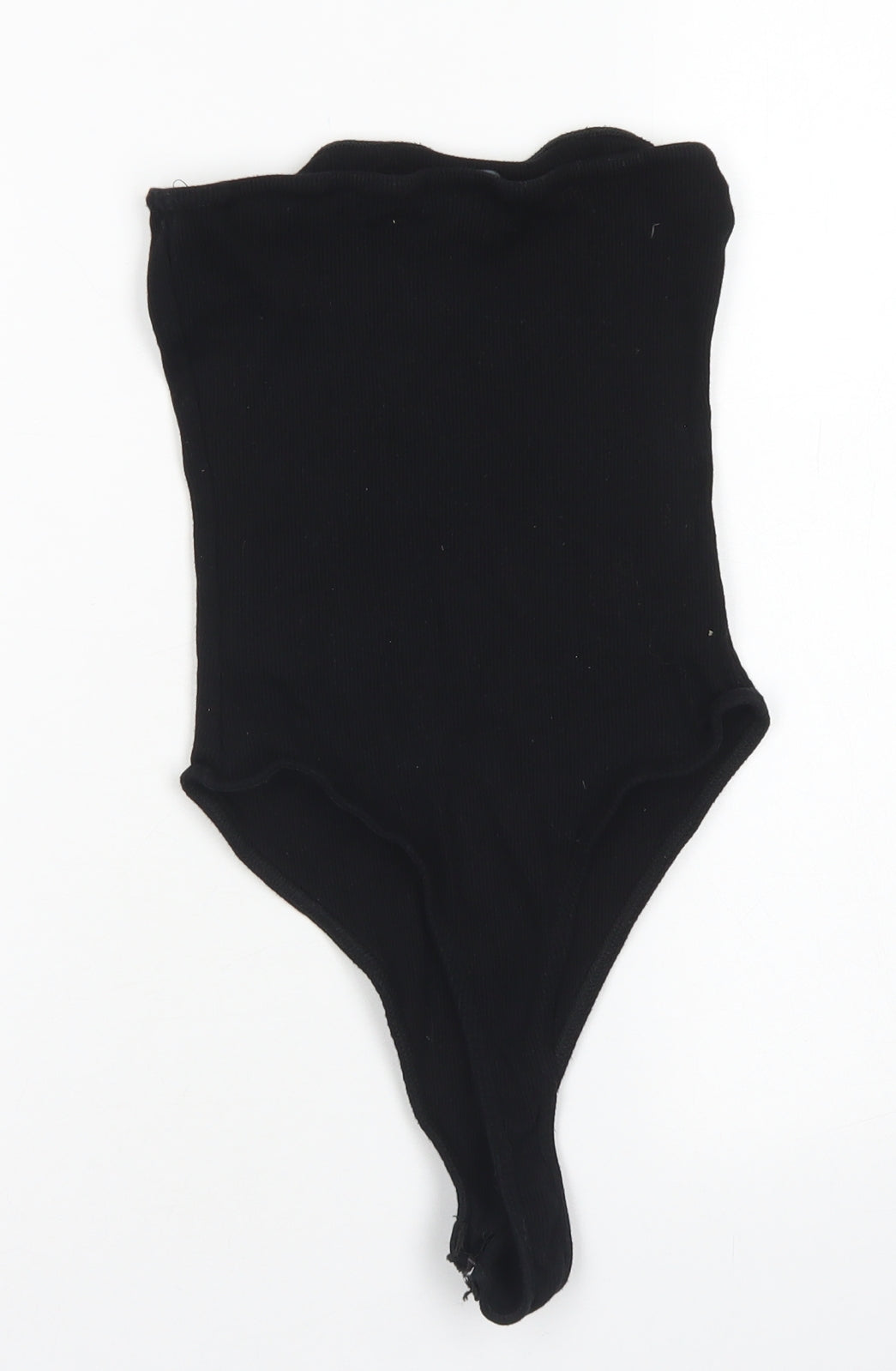PRETTYLITTLETHING Womens Black  Cotton Bodysuit One-Piece Size 8  Snap - Bandeau