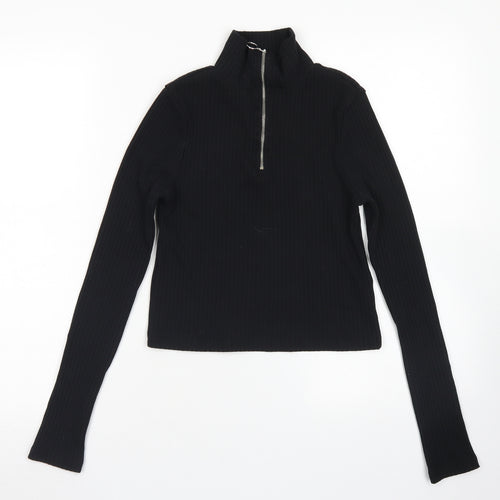 Topshop Womens Black  Polyester Cropped T-Shirt Size 8 Mock Neck