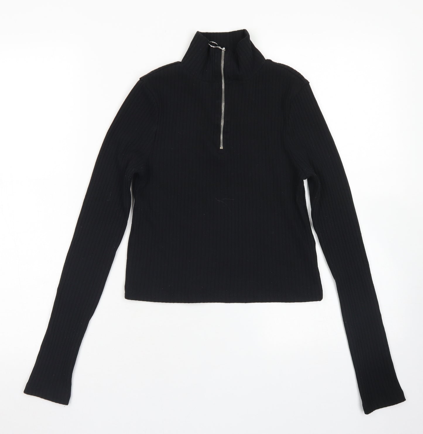 Topshop Womens Black  Polyester Cropped T-Shirt Size 8 Mock Neck