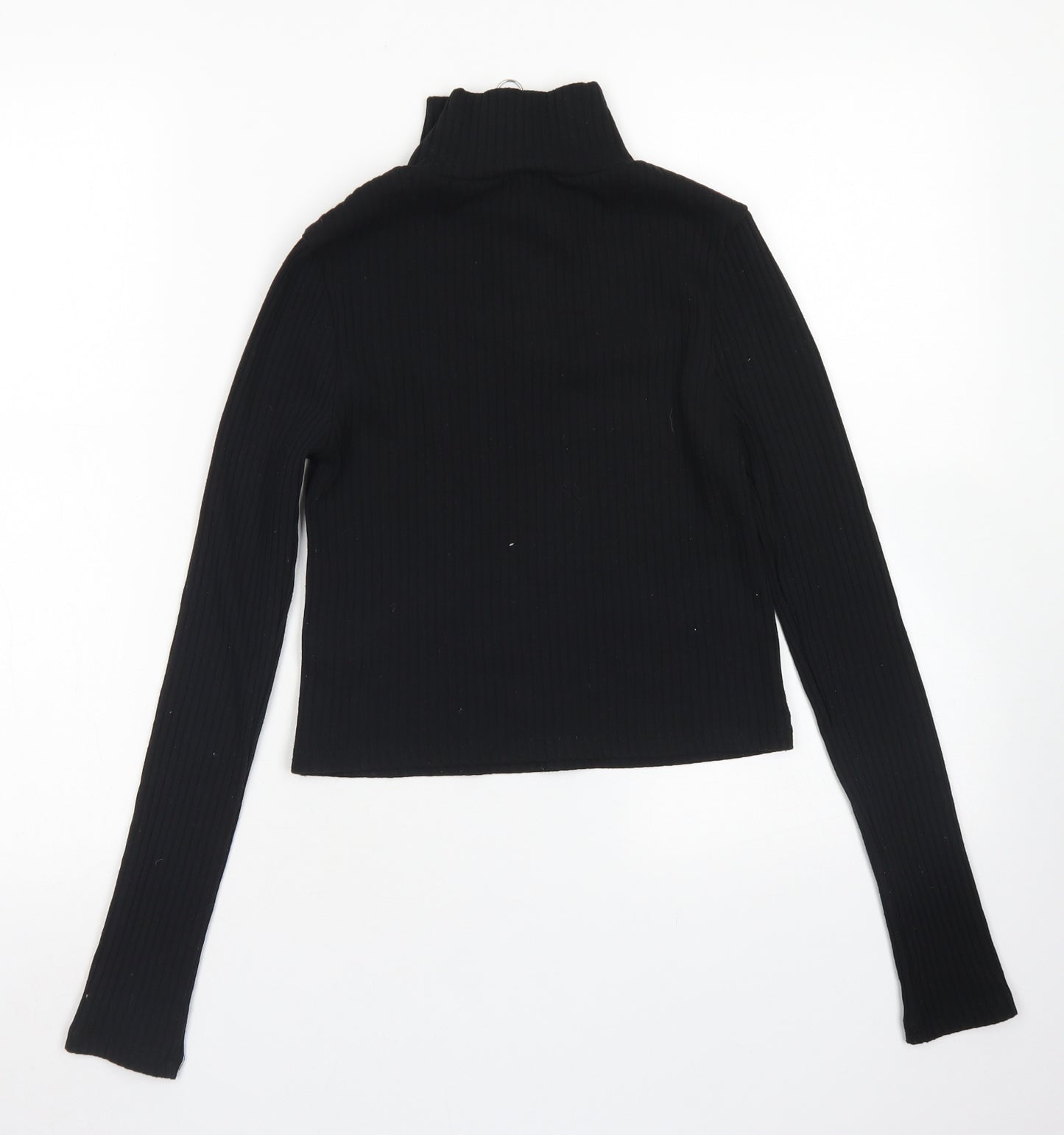 Topshop Womens Black  Polyester Cropped T-Shirt Size 8 Mock Neck