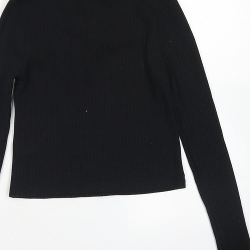 Topshop Womens Black  Polyester Cropped T-Shirt Size 8 Mock Neck