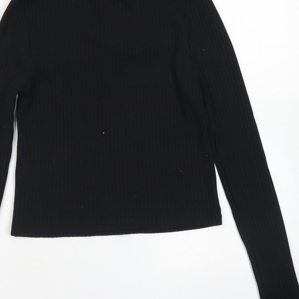 Topshop Womens Black  Polyester Cropped T-Shirt Size 8 Mock Neck